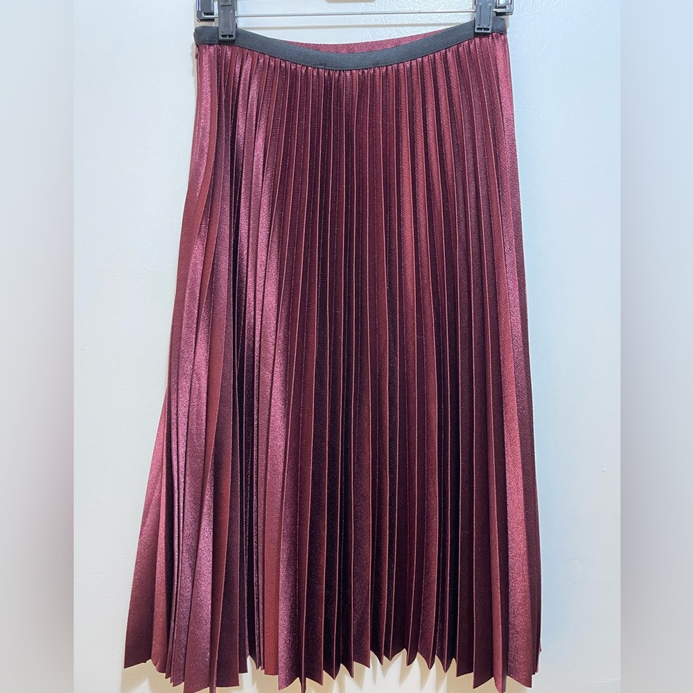 Catherine Malandrino Burgundy Pleated Shimmery Skirt Size Small
